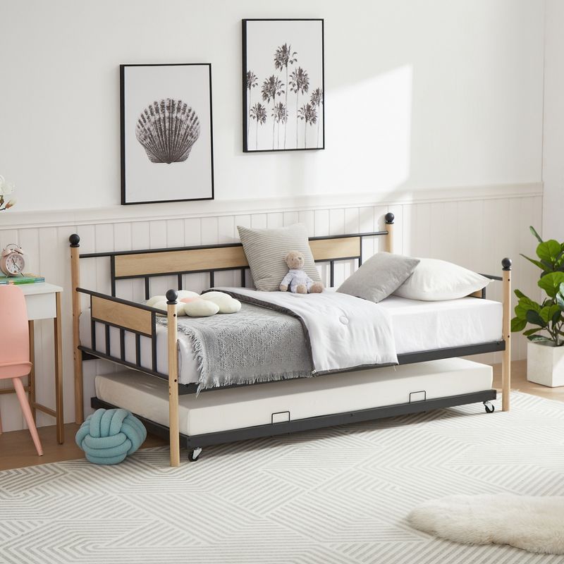 Twin Size Daybed, Metal Framed Sofa Bed with Twin Size Trundle Bed-ModernLuxe, 1 of 12
