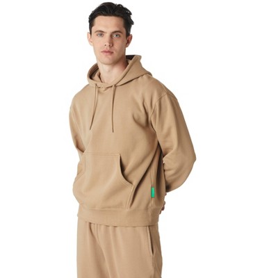 Future Planet Mens Globe Premium Pullover French Terry Soft Cotton Hoodie Sweatshirt Loose Fit Beige