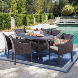 Christopher Knight Home Franco Outdoor Wicker and Iron 7 Piece Dining Set with Cushion - 1 of 4