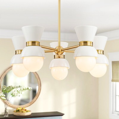 Rennnsan Molisse 27"W 5-Light Bubble Mid-Century Modern Dimmable Chandelier in White