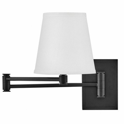 Black Steel Dimmable Plug-in Swing Arm Sconce with White Shade