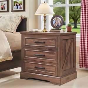 Nightstand with Charging Station, 24" Wide Farmhouse End Table with 3 Drawers & Handles, Night Stand Bedside Table for Bedroom, Living Room - 1 of 4