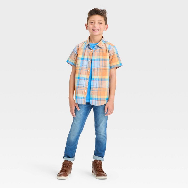 Boys' Short Sleeve Plaid Button-Down Shirt - Cat & Jack™ Orange, 4 of 7