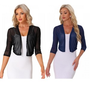INSPIRE CHIC Women's 3/4 Sleeve Open Front Mesh Sheer Chiffon Bolero Shrug 2 Packs - 1 of 4