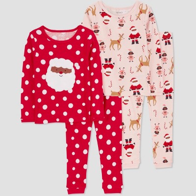 Image of Carter's Just One You® Toddler Girls' 4pc Cotton Long Sleeve Christmas Reindeer and Polka Dots Pajama Set - Pink 12M