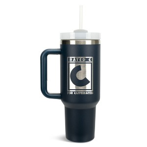 100 North Rated C For Caffeinated Wrap-Around 40 Oz. Stainless Steel Water Bottle Coffee Mug, Spill & Leak Resistant, Travel Tumbler with Handle, Lid - 1 of 4
