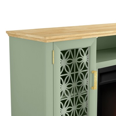 Green Farmhouse TV Stand with Electric Fireplace for 65" TVs