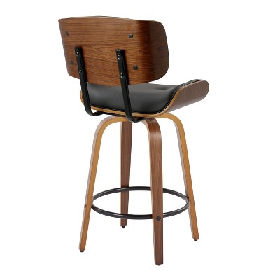 Lombardi 26" Walnut Wood and Black Swivel Counter Stools, Set of 2