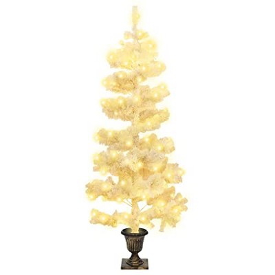 vidaXL White Swirl Christmas Tree with Pot and LEDs - Modern 4ft PVC Holiday Tree with Unique Design and Dynamic Light Effects