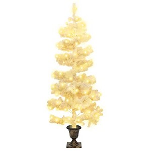 vidaXL White Swirl Christmas Tree with Pot and LEDs - Modern 4ft PVC Holiday Tree with Unique Design and Dynamic Light Effects - 1 of 4
