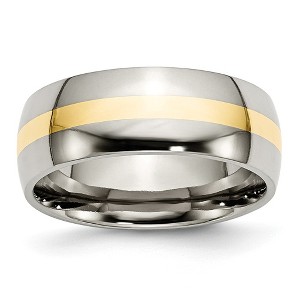 Black Bow Jewelry Titanium and 14K Gold, 8mm Striped Unisex Standard Fit Band - 1 of 4