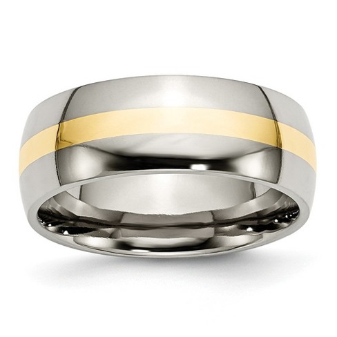 Black Bow Jewelry Titanium and 14K Gold, 8mm Striped Unisex Standard Fit Band - image 1 of 4