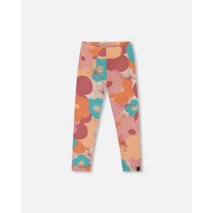 Deux par Deux Girl Organic Cotton Jersey Leggings with Coral Flowers - 1 of 4