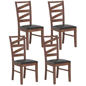 Tangkula Dining Chairs Set of 4 Rubber Wood Legs Faux Leather Upholstered Seat Armless - 1 of 4