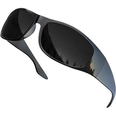 grinderPUNCH Super Dark Polarized Black Sunglasses  Biker Style Rider  Wrap Around Style Lightweight UV Protection