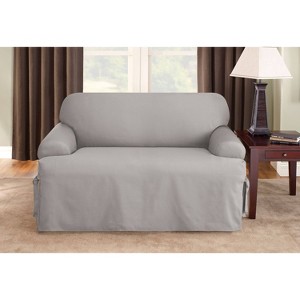 Duck T Cushion Loveseat Slipcover Gray - Sure Fit: Cotton, Indoor Stretch Fit Furniture Protector - 1 of 4