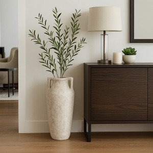 Rustic Handcrafted Boho Ceramic Vase with Handles - Perfect Home Accent for Living Room Decor, Bedroom, Office, and Room Display - 1 of 4