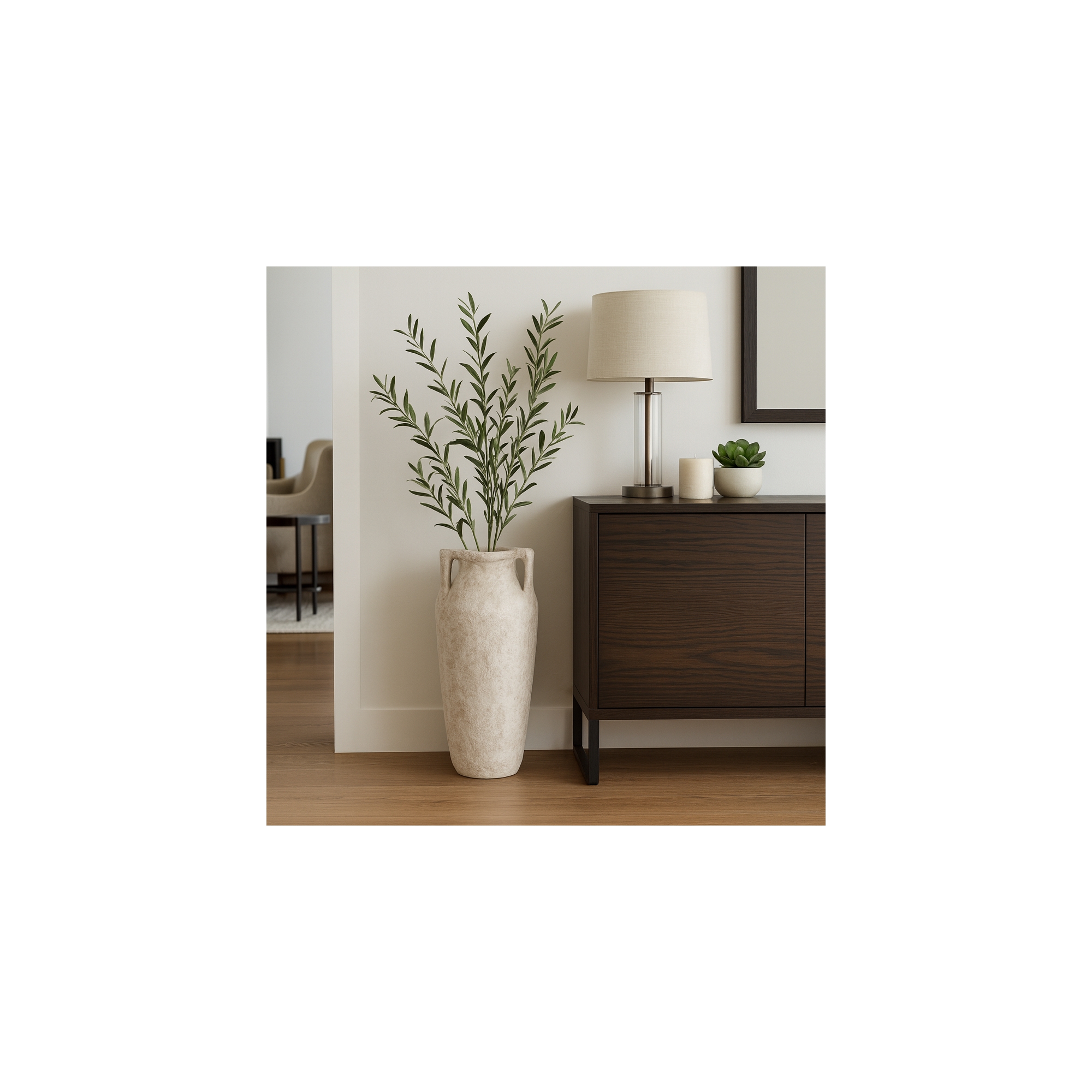 Rustic Handcrafted Boho Ceramic Vase with Handles - Perfect Home Accent for Living Room Decor, Bedroom, Office, and Room Display - 26", White