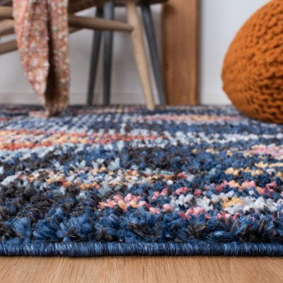 Boho Chic Navy and Multi Diamond Synthetic 4' x 6' Area Rug