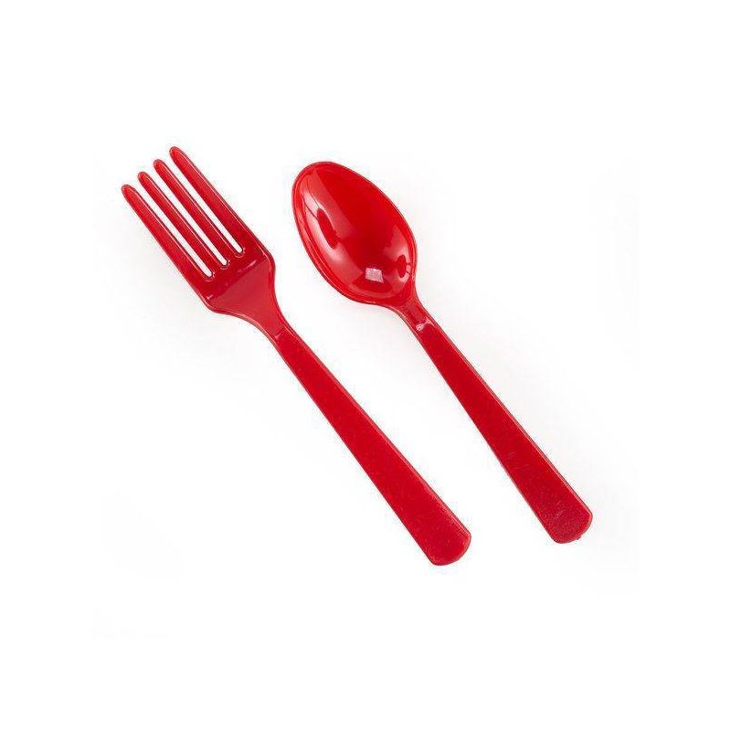 16ct Fork &#38; Spoon Set Red, 1 of 2