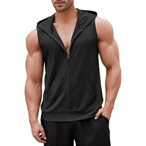 COOFANDY Men's Workout Hooded Tank Tops 2 Pack Zip Up Sleeveless Gym Shirts Muscle Cut Off T Shirt Bodybuilding Hoodies - 1 of 4