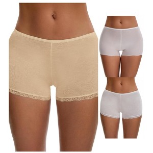 INSPIRE CHIC Ladies' Seamless Ice Silk Lace Trim Slip Shorts for Under Dresses Boyshorts 3 Packs - 1 of 4