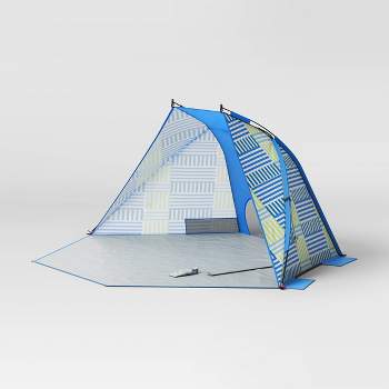 88"x102"' 2 People Beach Shelter Tent Broken Stripe Blue - Sun Squad™