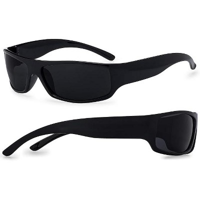 grinderPUNCH Mens Black Super Dark Sunglasses - Slim Wrap Around Gangster Style (Black)