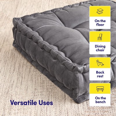 Gray Square Tufted Faux Velvet Floor Pillow