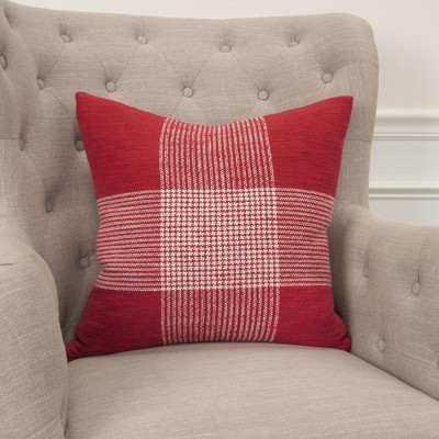 Red and White Plaid Cotton Polyester 20" x 20" Pillow Cover