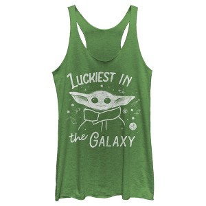 Women's Star Wars: The Mandalorian Grogu St. Patrick's Day Luckiest In The Galaxy Racerback Tank Top - 1 of 4
