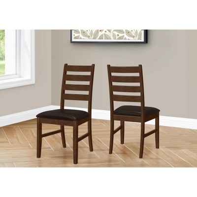 Monarch Specialties Dining Chair 37inch Height Set Of 2 Dining Room Kitchen Side Upholstered Brown Solid Wood Brown Leather Look Transitional