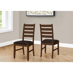 Monarch Specialties Dining Chair 37inch Height Set Of 2 Dining Room Kitchen Side Upholstered Brown Solid Wood Brown Leather Look Transitional - 1 of 4