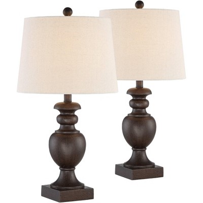 Regency Hill Traditional Table Lamps 24.25" High Set of 2 Pedestal Bronze Off White Tapered Drum Shade Living Room Bedroom Bedside Nightstand