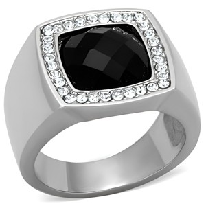 Slickblue Stainless Steel Men’s Ring with Jet Black Square Semi-Precious Onyx, No Plating, Sleek Silver Tone, size 8-13 - 1 of 4