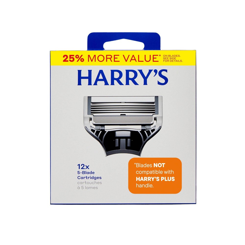 Harry's Original Men's Razor Blade Refills - 12 Cartridges: Face Application, All Hair Types, 5 Blades