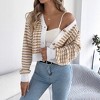 Clearlove Women’s Colorblock Striped Lantern Sleeve Open Front Knit Cardigan Textured Cozy Layering Piece - 3 of 4
