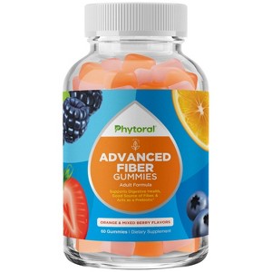 Fiber Gummies for Adults, Tasty Prebiotic Fiber Supplement Gummies for Digestive & Immune Support, Orange & Mixed Berry Flavor, Phytoral, 60ct - 1 of 4