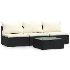 vidaXL Black Patio Furniture Poly Rattan - Cream Cushions - 3 Seats with Table - Middle Sofa - 1 of 4
