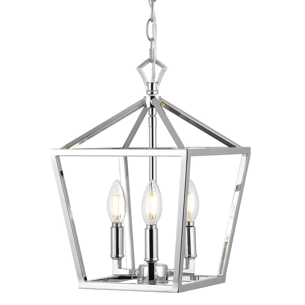 JONATHAN Y 10" 3-Light Ojai Iron Classic Modern Lantern LED Pendant Silver : ETL Listed, Adjustable Chain