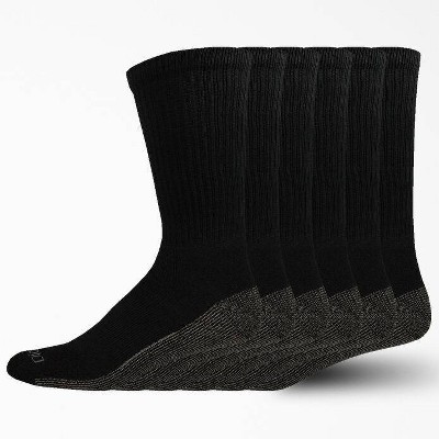 Dickies Men's Dri-Tech Crew Socks 6pk - Black 12-14: Midweight Cotton Blend, Tagless, Machine Washable, Size 12-14