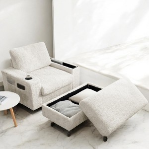 Mshliw 42" Oversized Faux Rabbit Fur Chaise Lounge with Storage Ottoman, Cup Holders & Armrests, Convertible Sofa Bed for Living Room & Bedroom - 1 of 4