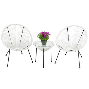 FDW 3 Piece Patio Bistro Set Acapulco Chair Set Stylish and Comfortable Patio Seating with Glass Table Outdoor Furniture Set for Patio Balcony, White - 1 of 4