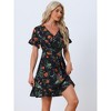Allegra K Women's Floral Printed Summer Short Sleeve Ruffle Hem Lace Up Cinched Waist Dress - 4 of 4