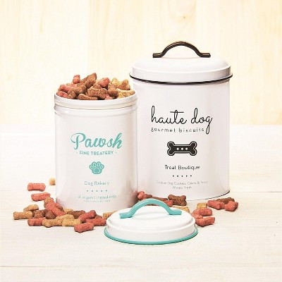 White and Mint Metal Pet Treat Storage Canister, 44 oz.