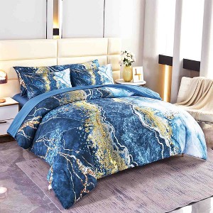 BAGOKIE Marble Watercolor 6 Pieces Comforter Bedding Set - 1 of 4