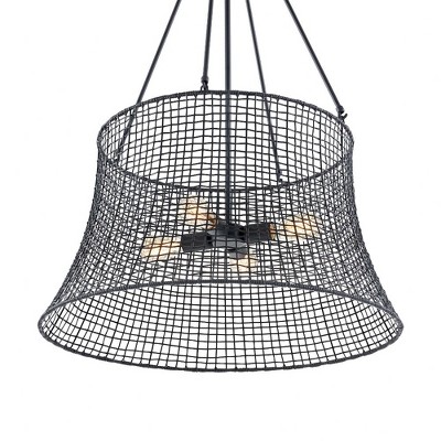 Matte Black Rattan Resin 4-Light Outdoor Chandelier