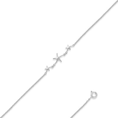 Bella Silver Sterling Silver W/ 3 Center Stars Anklet - Silver - 9+1 Inch