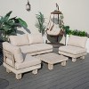 Moda Furnishings 4-Person Outdoor Patio Aluminum Wood Grain Sectional Seating Group With Beige Cushions - 2 of 4