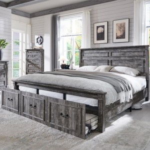 Mastgoal King Size Bed Frame with 51" Tall Headboard, 20" Roman Footboard, 3 Storage Drawers, No Box Spring Needed - 1 of 4